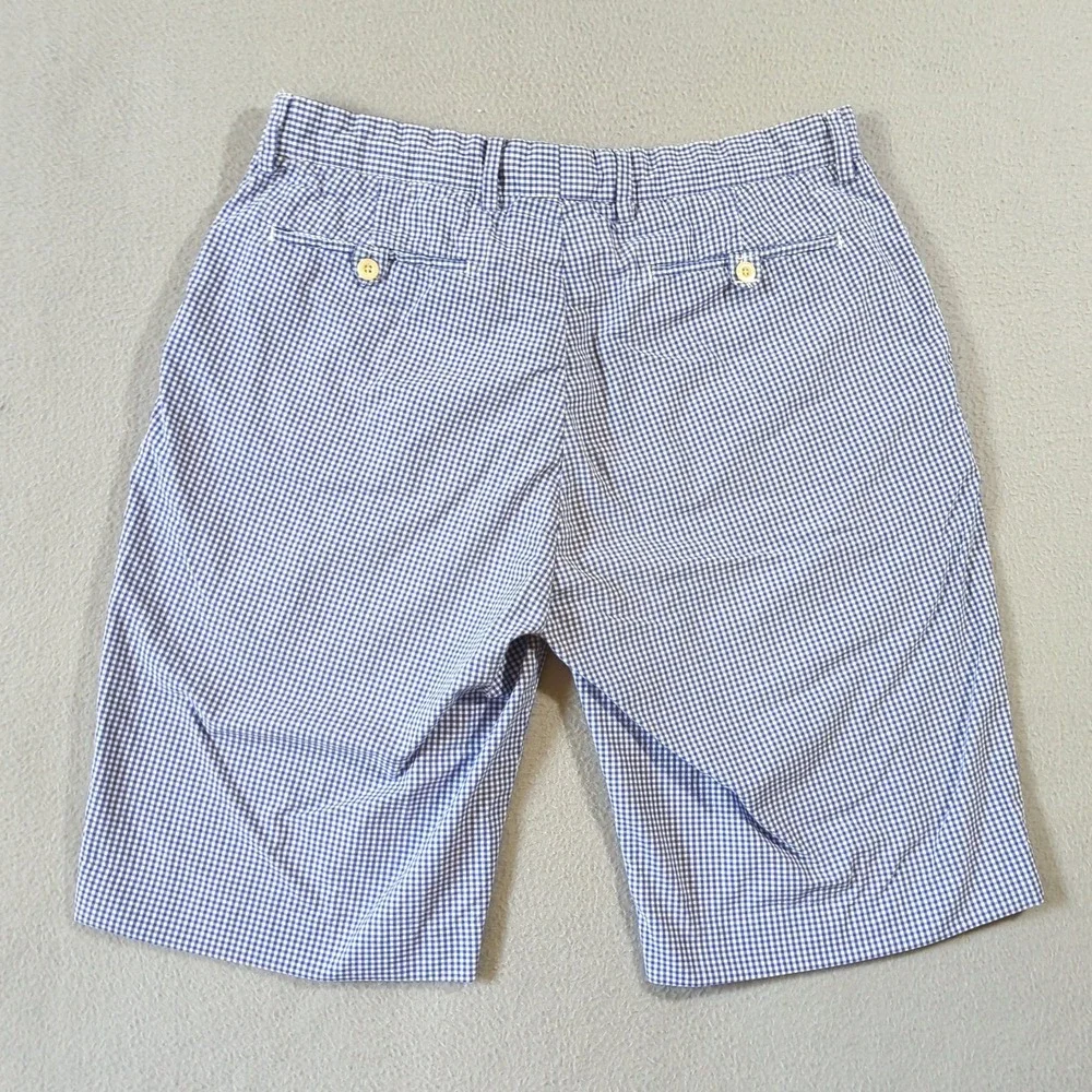 Polo Ralph‎ Lauren Gingham Shorts Mens 34 VTG Blue White Check Cotton Flat Front